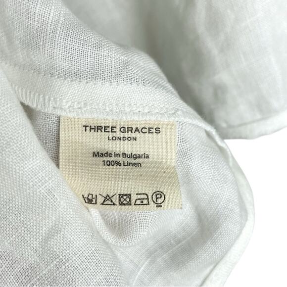 Three Graces White Linen Casual Coastal Neutral Minimalist Tie Up Crop Top - Picture 9 of 9
